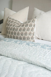 Block Print Cotton Quilt Reversible - Pale Blue